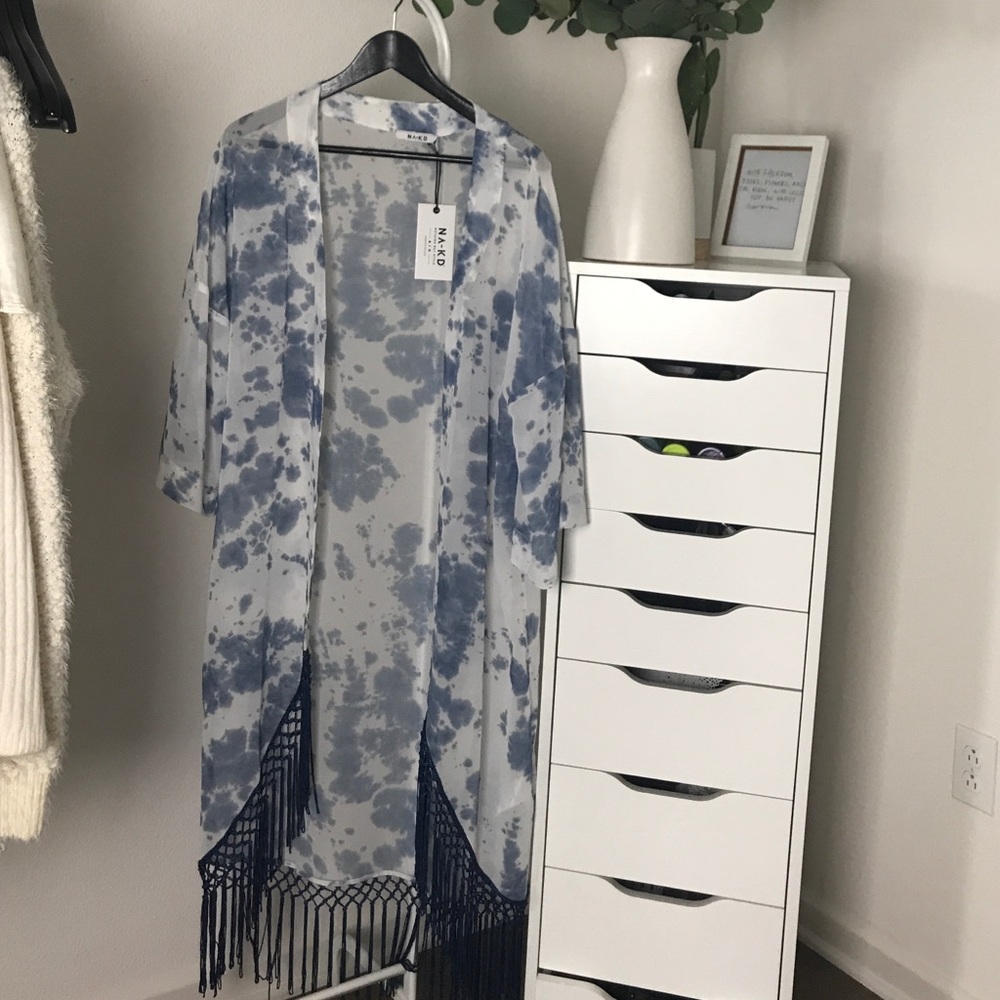 Blue Tie Dye Fringe Kimono